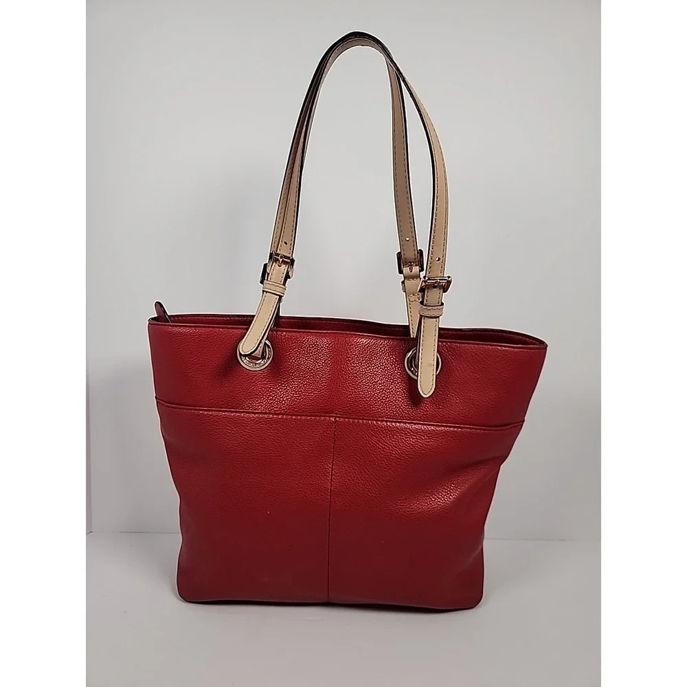 Michael Kors Bedford Large Pocket Tote Bag Flame Red Pebbled Leather 30H4GBFT6L